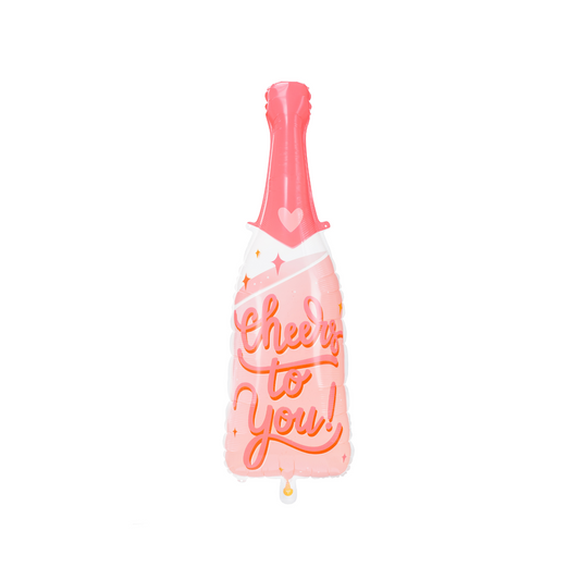 Pink “Cheers to You” champagne bottle foil balloon, perfect for celebrations and parties, available in Toronto and shipping across Canada.