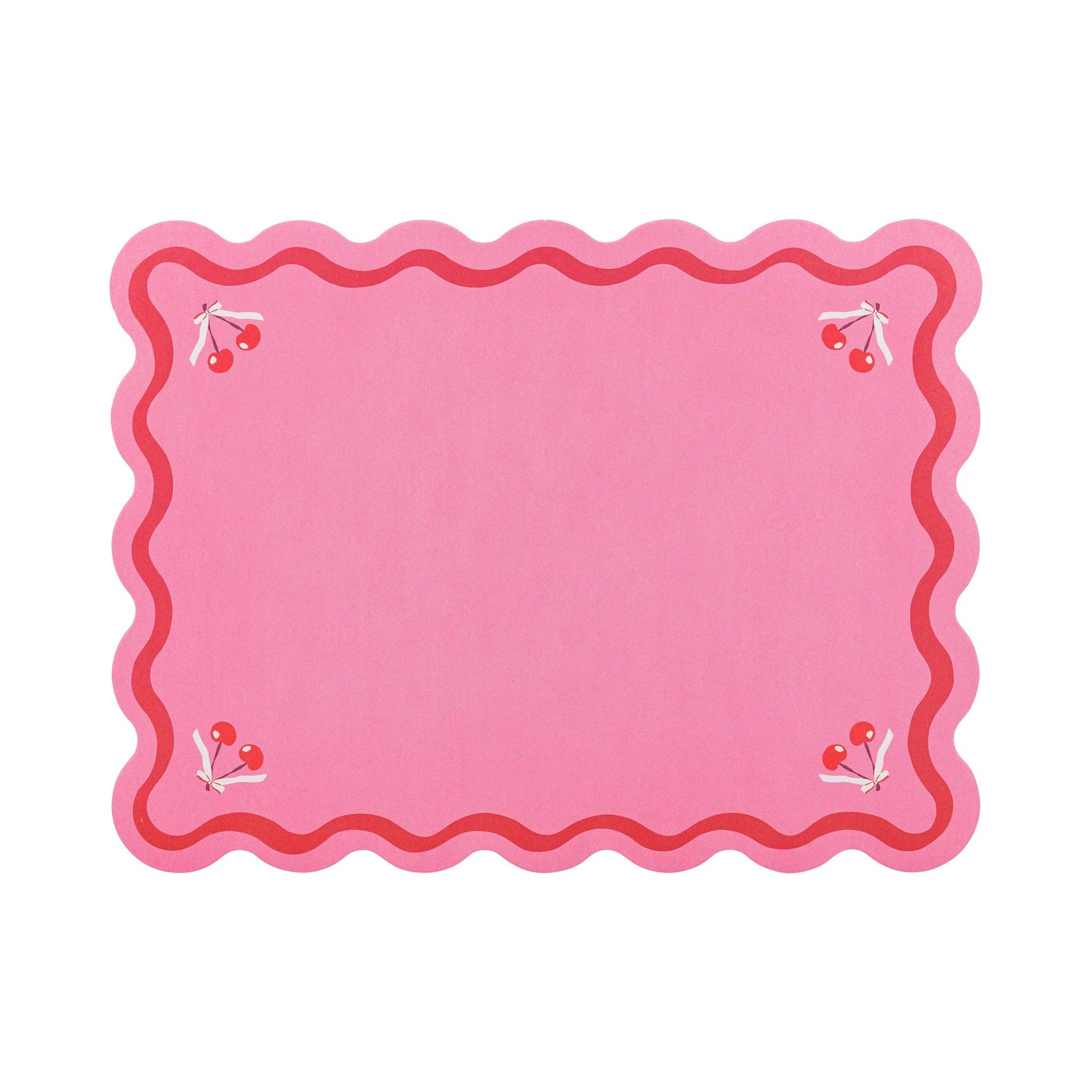 Pink scalloped cherries placemat sold in Toronto at Confetti My Party for playful and modern party tables