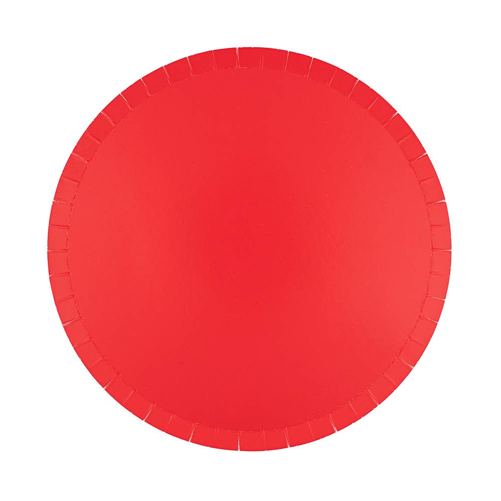 Cherry red dessert plate with a smooth solid finish, sold in Toronto at Confetti My Party and available for Canada-wide shipping