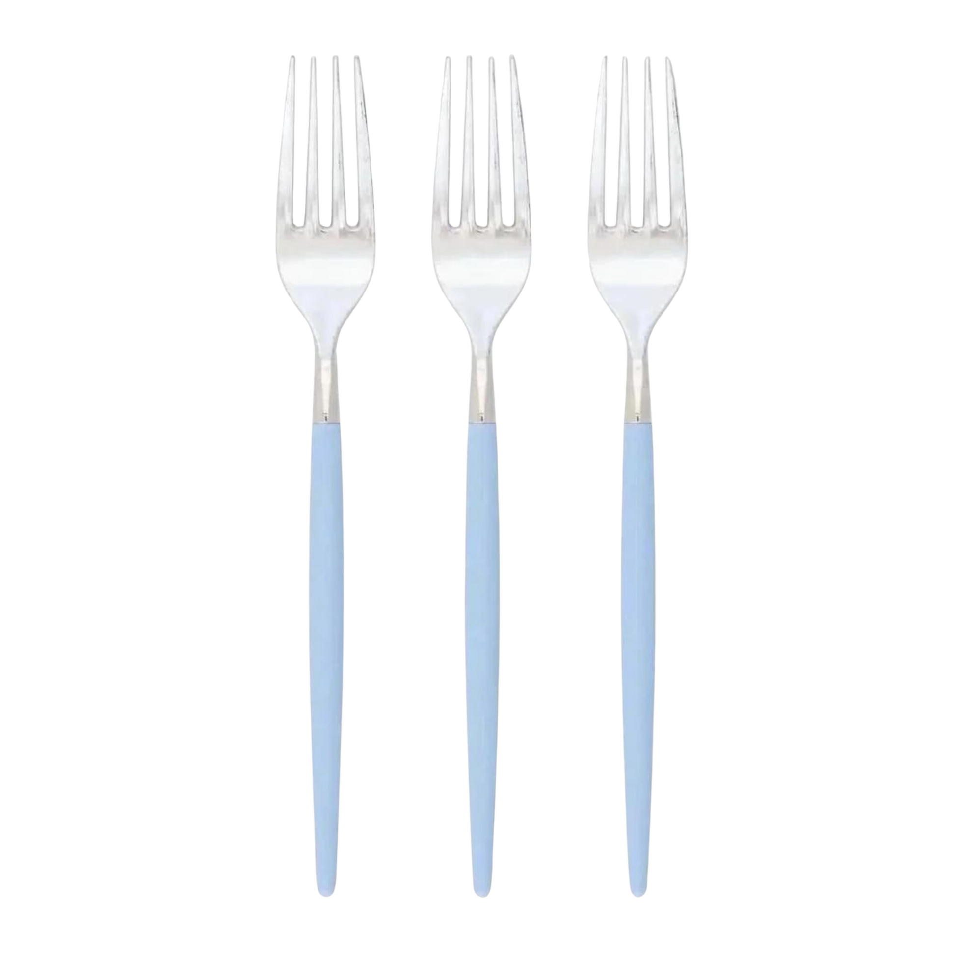 ice blue and silver plastic forks