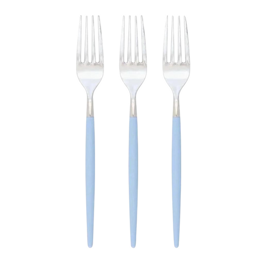 ice blue and silver plastic forks