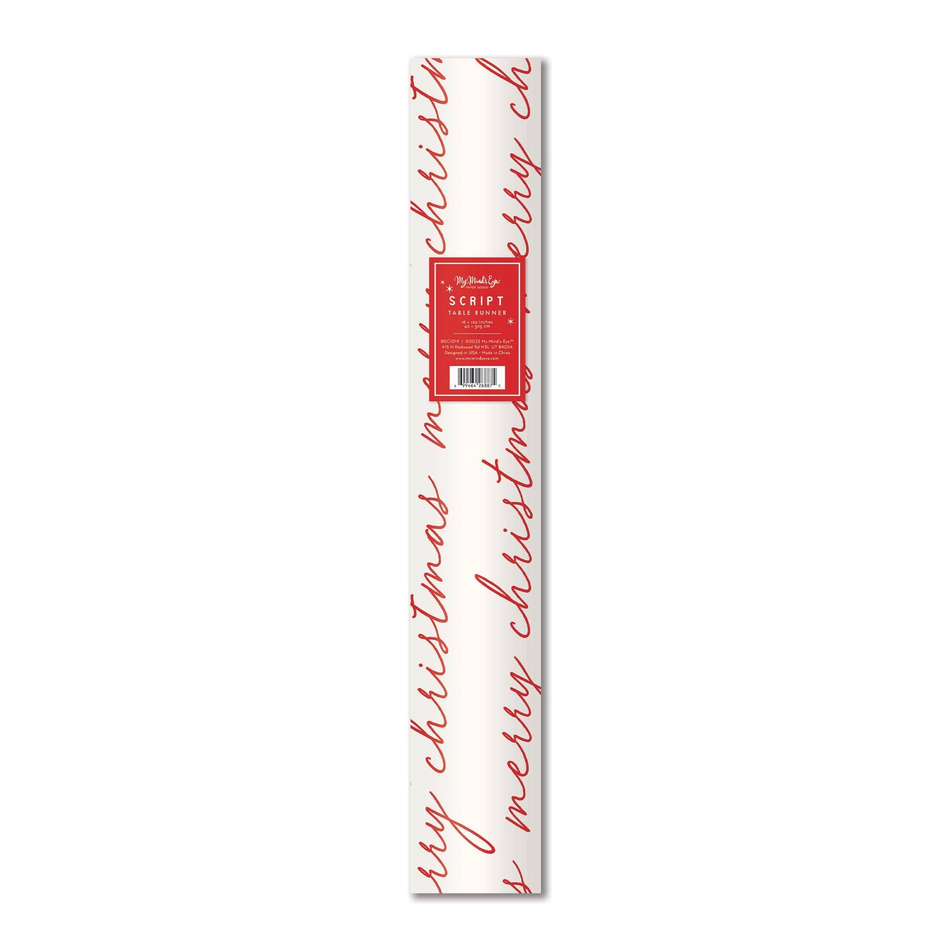 red and white 'merry christmas' table runner. Sold at our store and fast shipping across Canada.