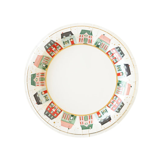 Christmas village round paper plates