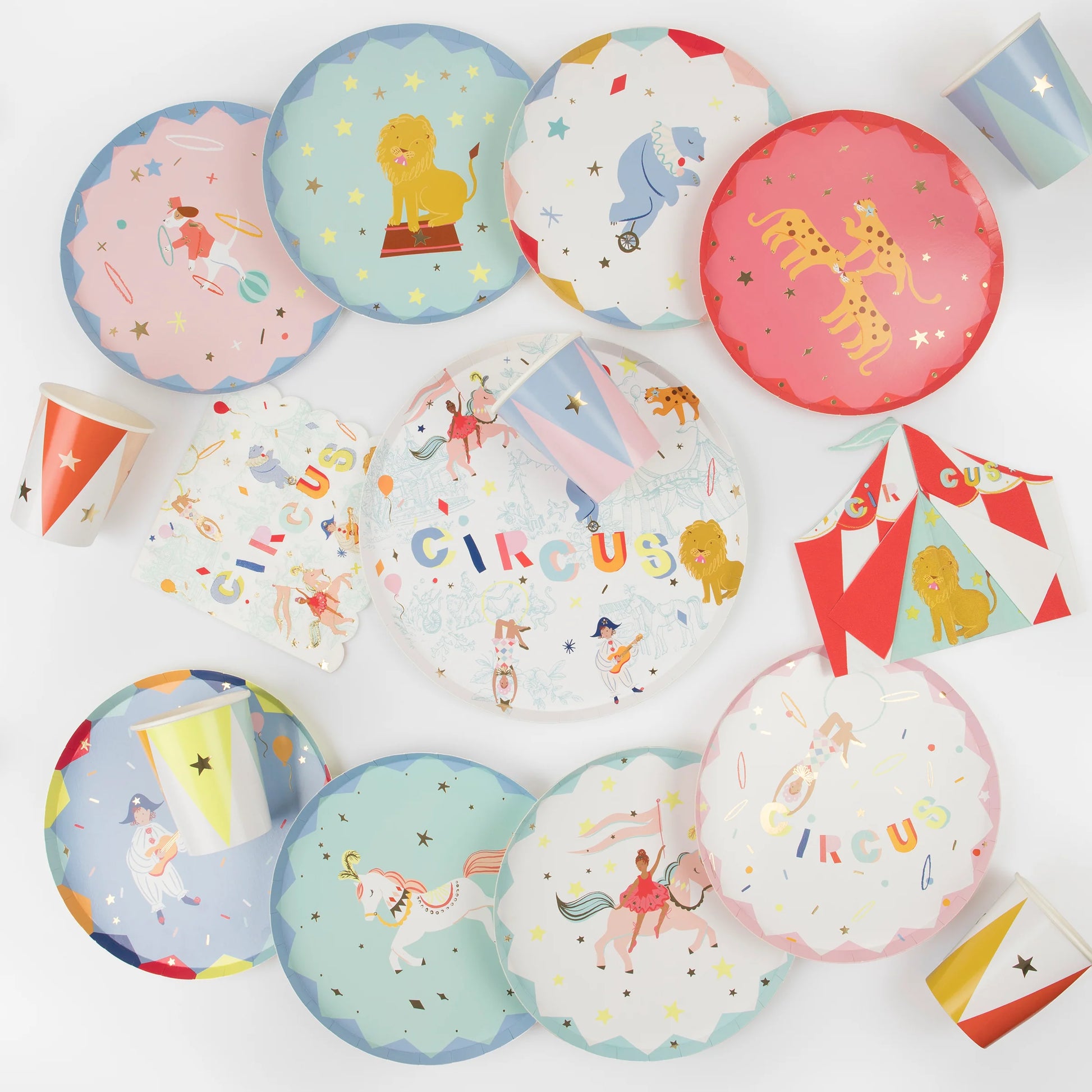 circus side plates in 8 different designs by meri meri