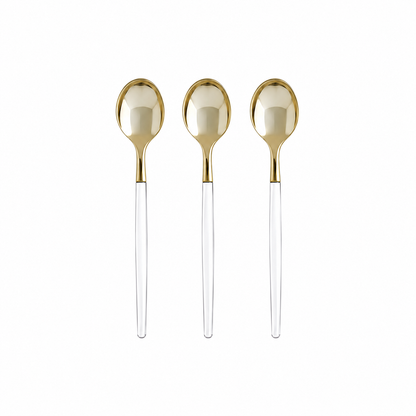 CLEAR & GOLD REUSABLE MINI SPOONS | 20 PIECES