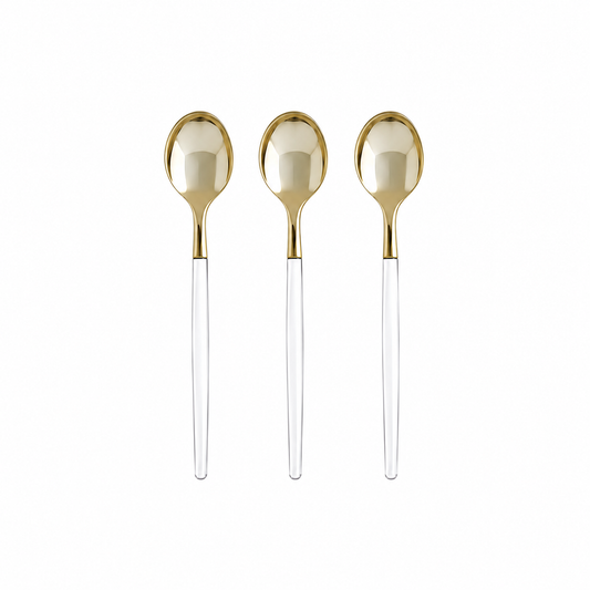 CLEAR & GOLD REUSABLE MINI SPOONS | 20 PIECES