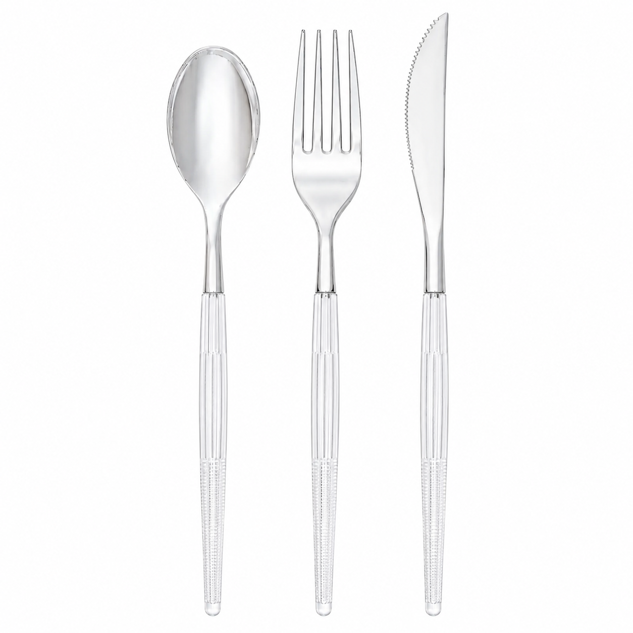 CHIC CLEAR & SILVER REUSABLE CUTLERY SET | 32 PIECES