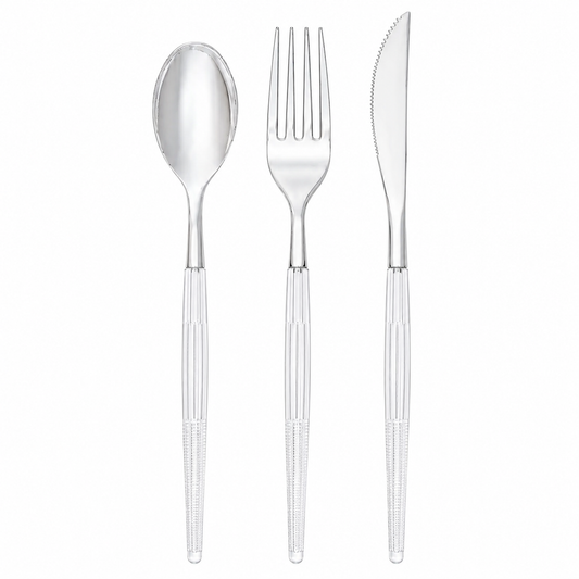 CHIC CLEAR & SILVER REUSABLE CUTLERY SET | 32 PIECES