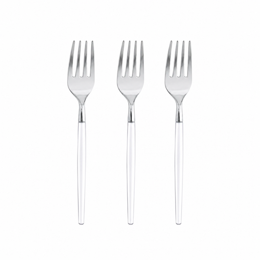 CLEAR & SILVER REUSABLE MINI FORKS | 20 PIECES