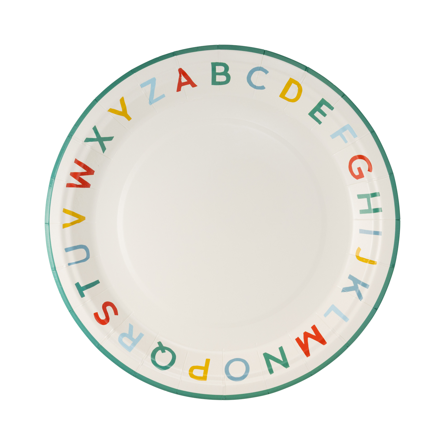 Colourful alphabet party plates available at our Toronto party shop
