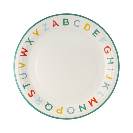 Colourful alphabet party plates available at our Toronto party shop