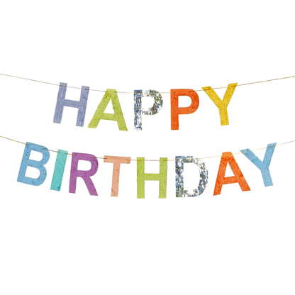 Multicolour Happy Birthday banner with tassel effect, festive décor shipping across Canada.