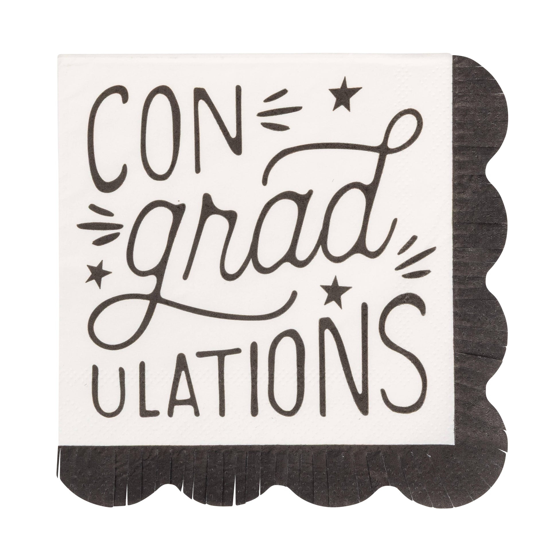 Black and white Congrats Grad cocktail napkins for graduation celebrations, sold in Toronto at Confetti My Party