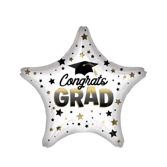 white, black and gold congrats grad foil balloon