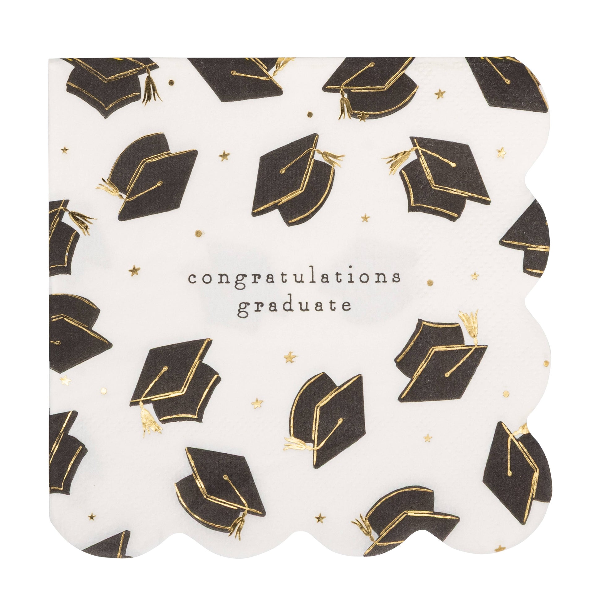 Congratulations graduate dinner napkins with black and gold graduation cap design, sold in Toronto at Confetti My Party
