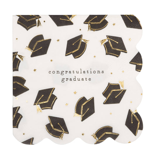 Congratulations graduate dinner napkins with black and gold graduation cap design, sold in Toronto at Confetti My Party