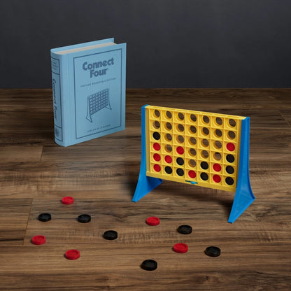 Connect Four game grid set up from the vintage bookshelf edition, ready to play, shipping across Canada and USA.
