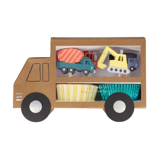 construction themed cupcake kit with cupcake toppers and cupcake papers