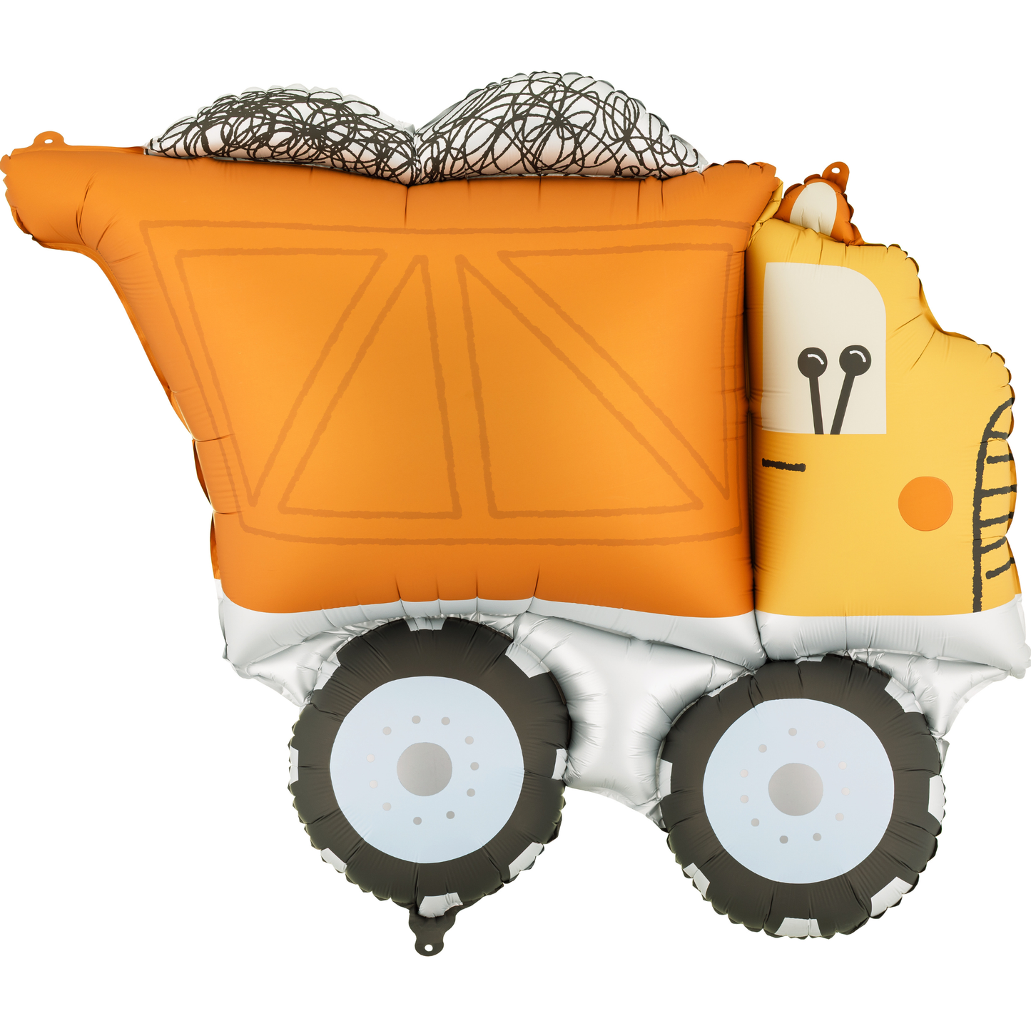 Dump truck foil balloon with yellow, orange and grey accents 