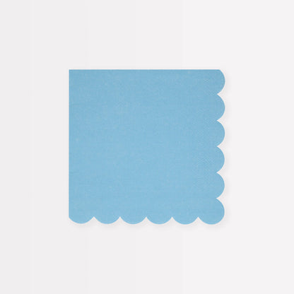 blue cocktail napkin with scalloped edge