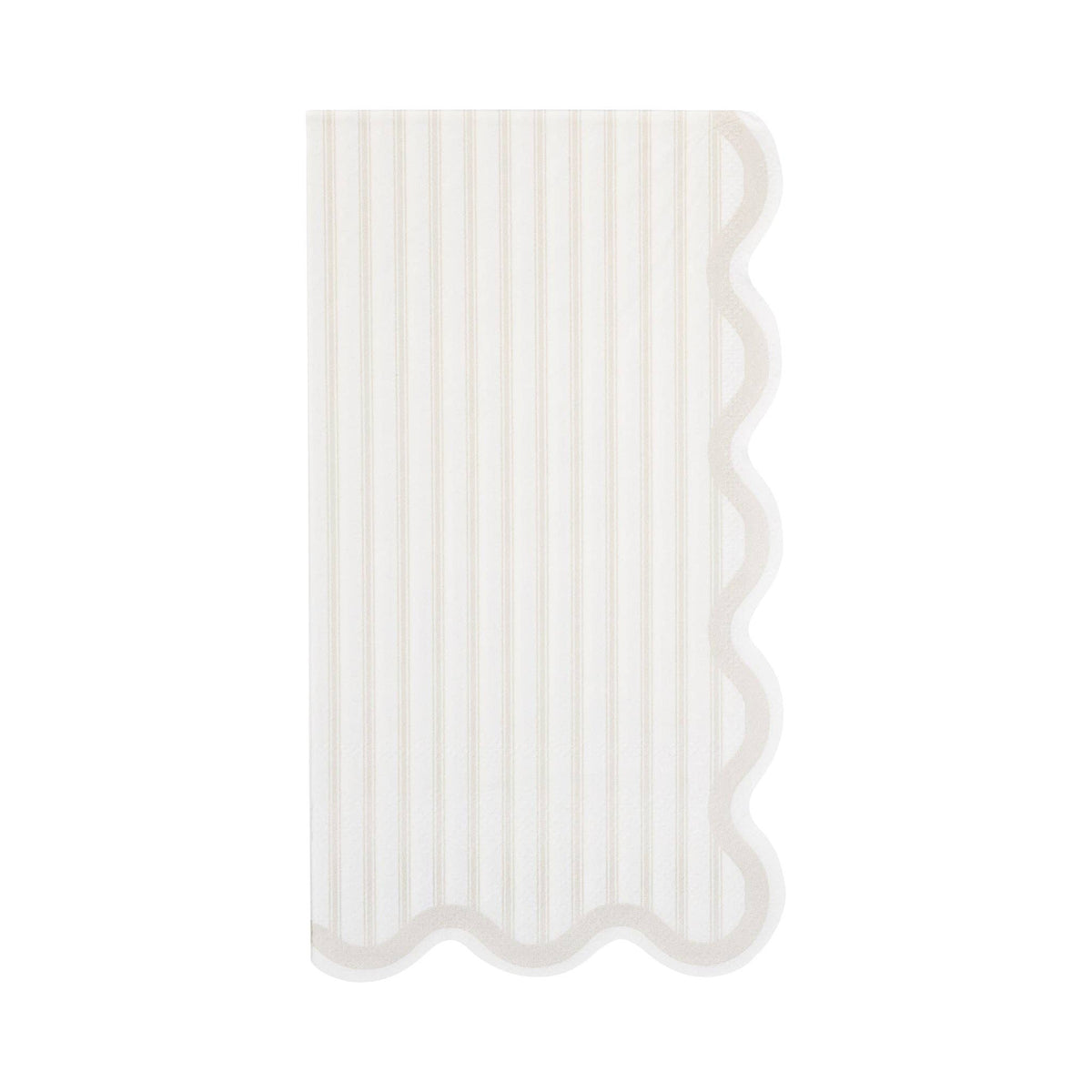 Cream paper guest napkin with fine grey stripes and scalloped edges