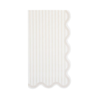 Cream paper guest napkin with fine grey stripes and scalloped edges