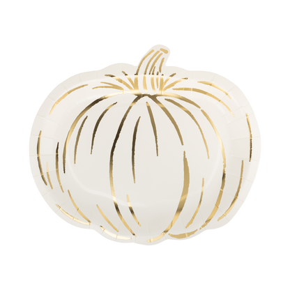 cream and gold shaped pumpkin plates - pack of 8 sold at confetti my party.
