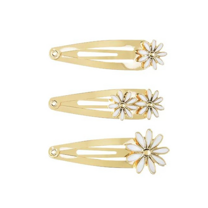 gold and white daisy hair clips