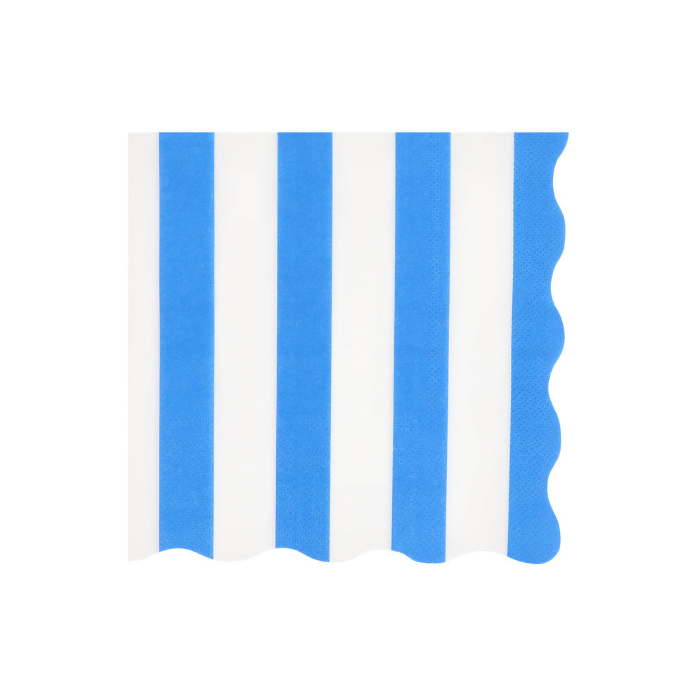 Dark blue beach striped large napkins by Meri Meri with scalloped edge, available in Toronto and shipping across Canada.