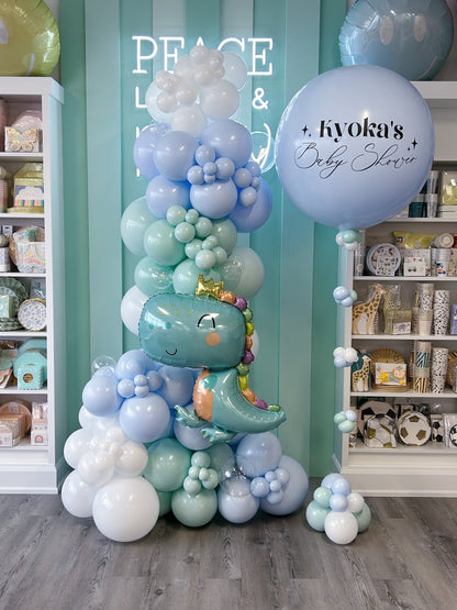 dino themed baby shower balloon garland