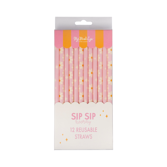 Pack of 12 disco daisy reusable straws. Sold in Toronto & ships Canada wide.