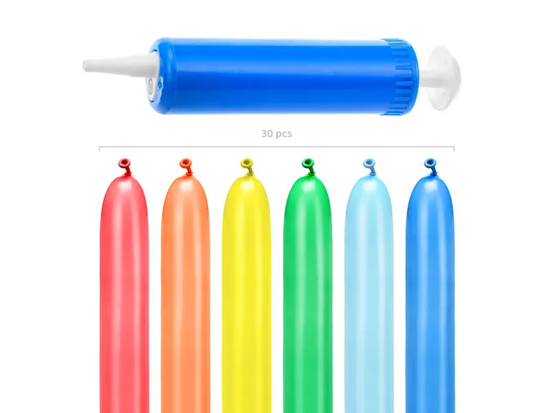 rainbow coloured balloons included in kit