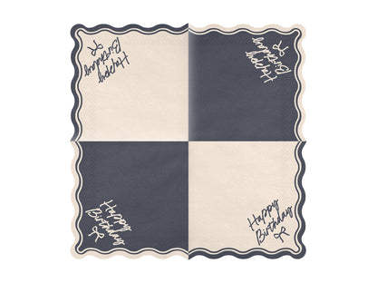 BEIGE & BLACK HAPPY BIRTHDAY BOW DINNER NAPKINS