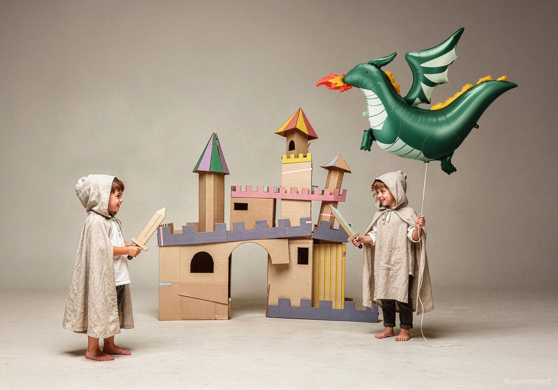 Dragon foil balloon styled in a knight and castle themed kids party setup, available in Toronto and shipping across Canada.
