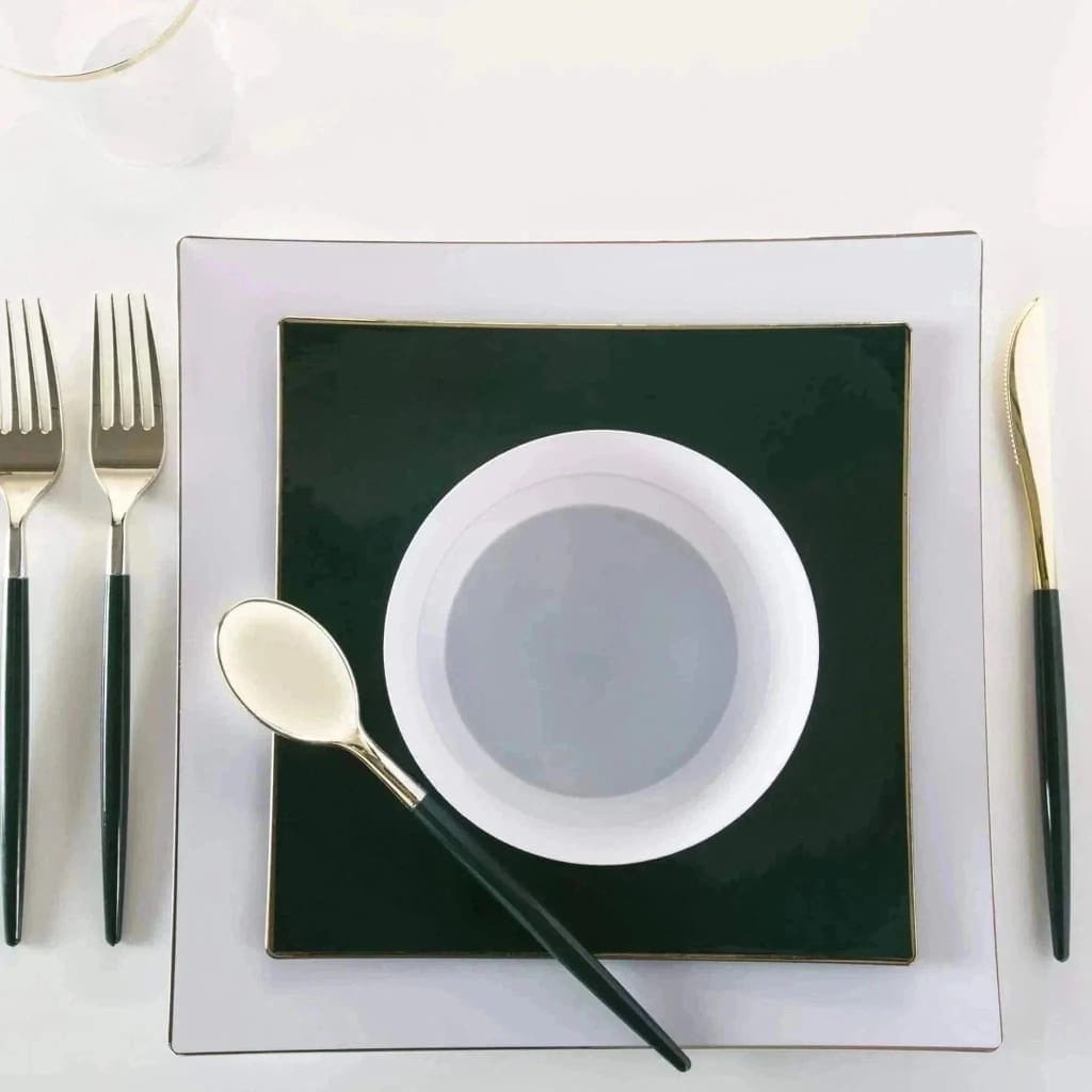 EMERALD GREEN & GOLD REUSABLE CUTLERY SET | 16 FORKS, 8 SPOONS, 8 KNIVES