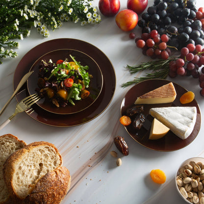 TRUFFLE BROWN & GOLD ROUND REUSABLE DINNER PLATES | 10 PIECES