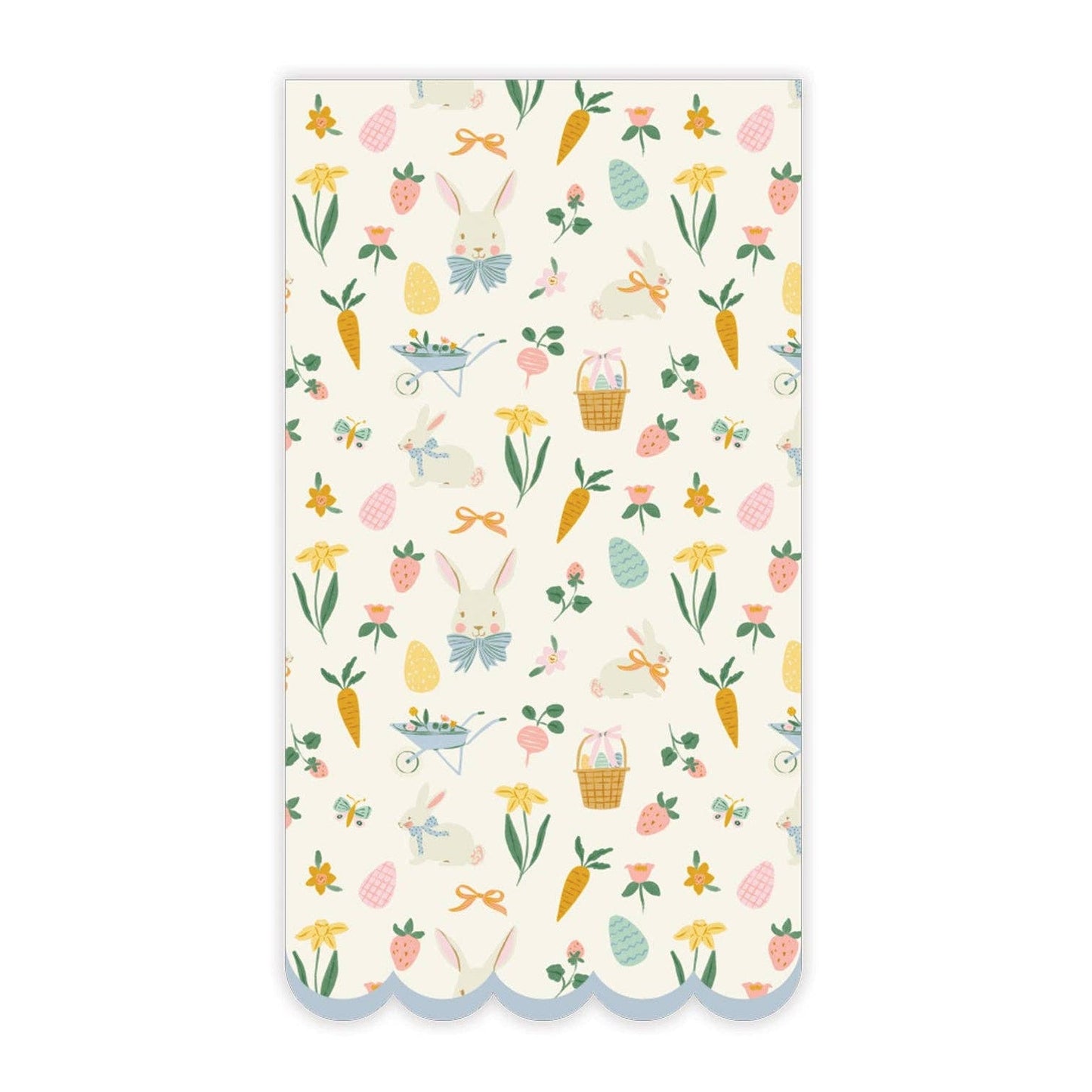 Pastel Easter scatter dinner napkins with bunnies, carrots, eggs, and spring florals, sold in Toronto at Confetti My Party