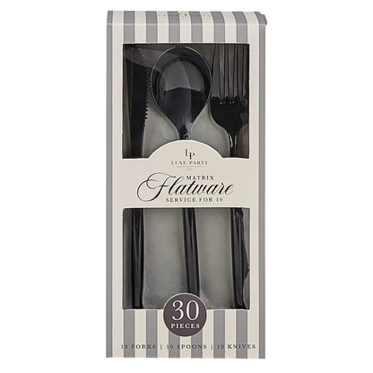 BLACK REUSABLE CUTLERY SET | 30 PIECES