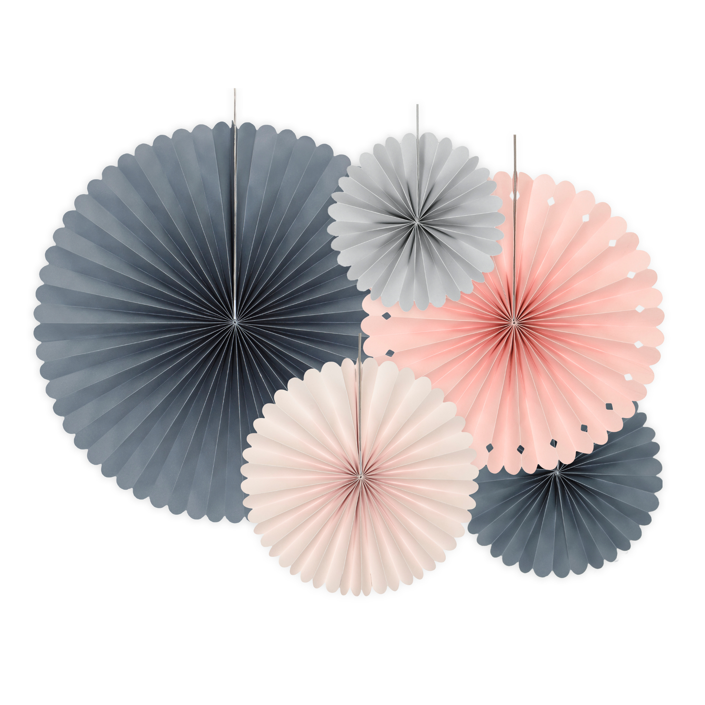 Elegant Bliss paper rosettes in peach pink and grey tones available at our Toronto party shop