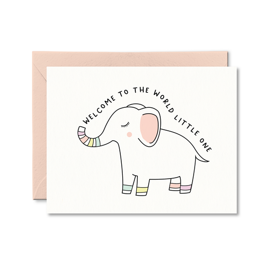 Elephant baby greeting card with pastel details available at our Toronto party shop.