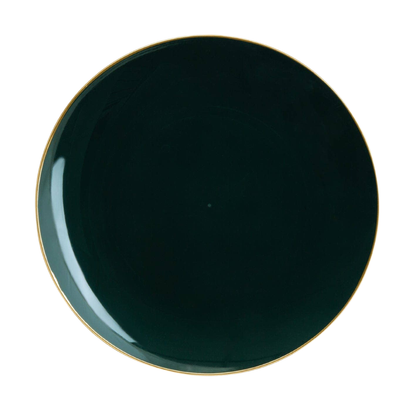 EMERALD GREEN & GOLD ROUND REUSABLE DINNER PLATES | 10 PIECES