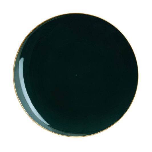 EMERALD GREEN & GOLD ROUND REUSABLE DINNER PLATES | 10 PIECES