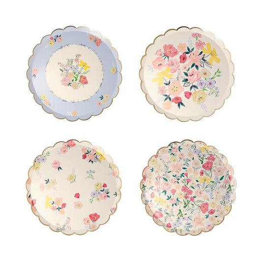 english garden side plates by meri meri - pack of 8 in 4 designs