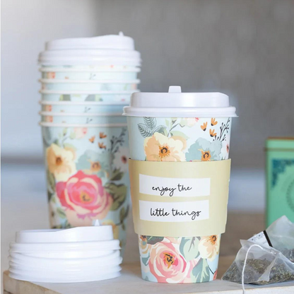 floral to go cups with enjoy the little things message on sleeve