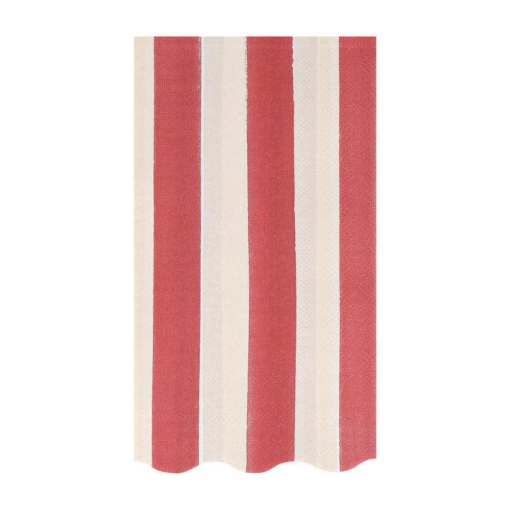 Berry red fall stripe guest towel napkin with wavy edge by Meri Meri, available at Confetti My Party and ships across Canada & USA.