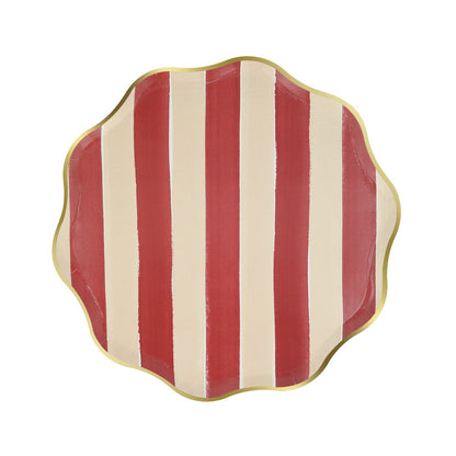 Meri Meri fall stripe berry red side plate with gold foil edge, sold in Toronto at confettimyparty.
