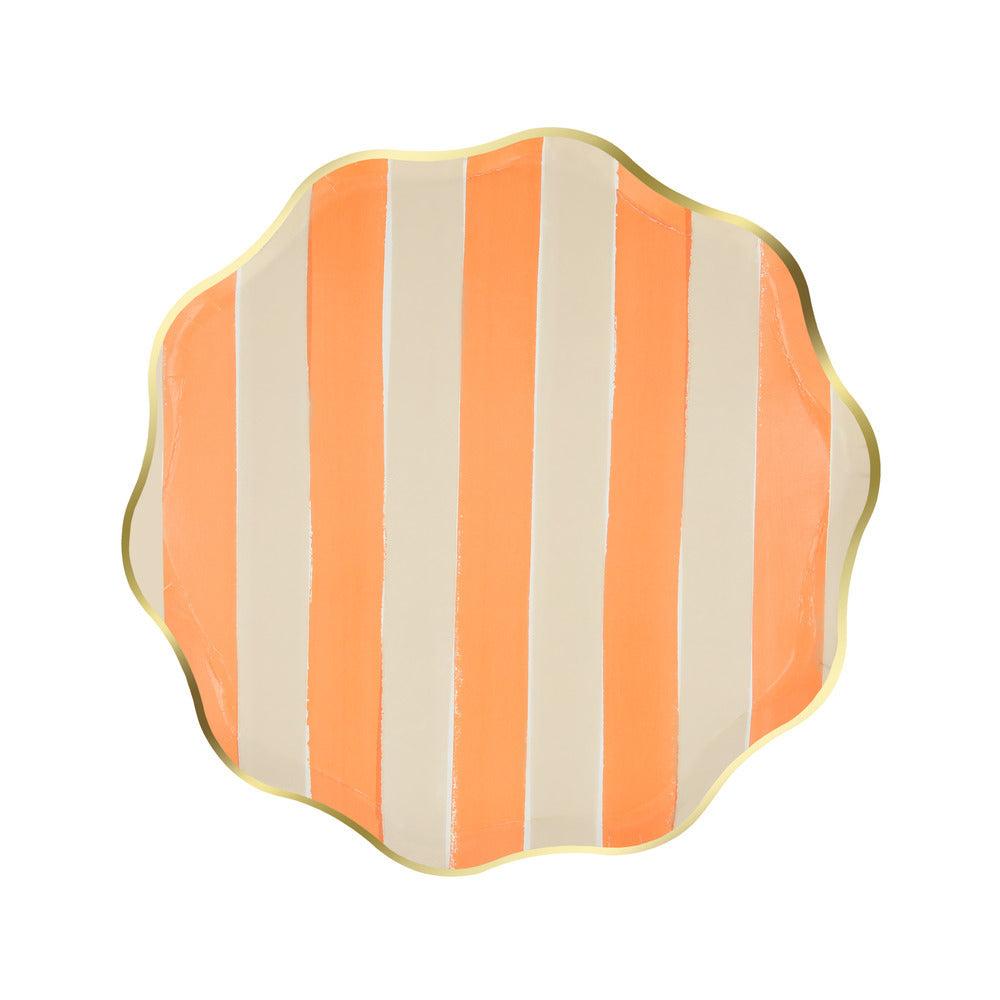 Meri Meri fall stripe burnt orange side plate with gold foil edge, sold in Toronto at confettimyparty.