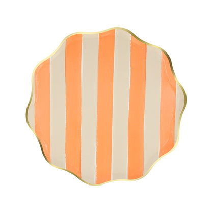 Meri Meri fall stripe burnt orange side plate with gold foil edge, sold in Toronto at confettimyparty.