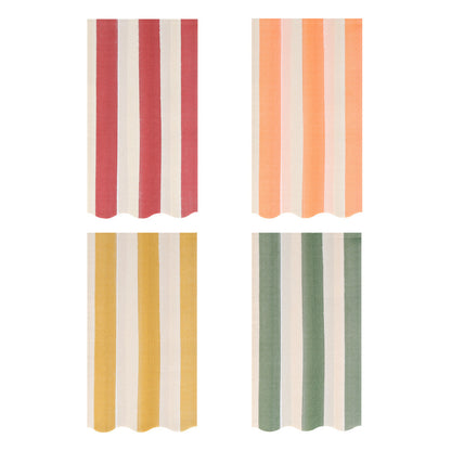 Fall stripe guest towel napkins by Meri Meri in berry red, orange, mustard yellow, and sage green, sold in Toronto at Confetti My Party.