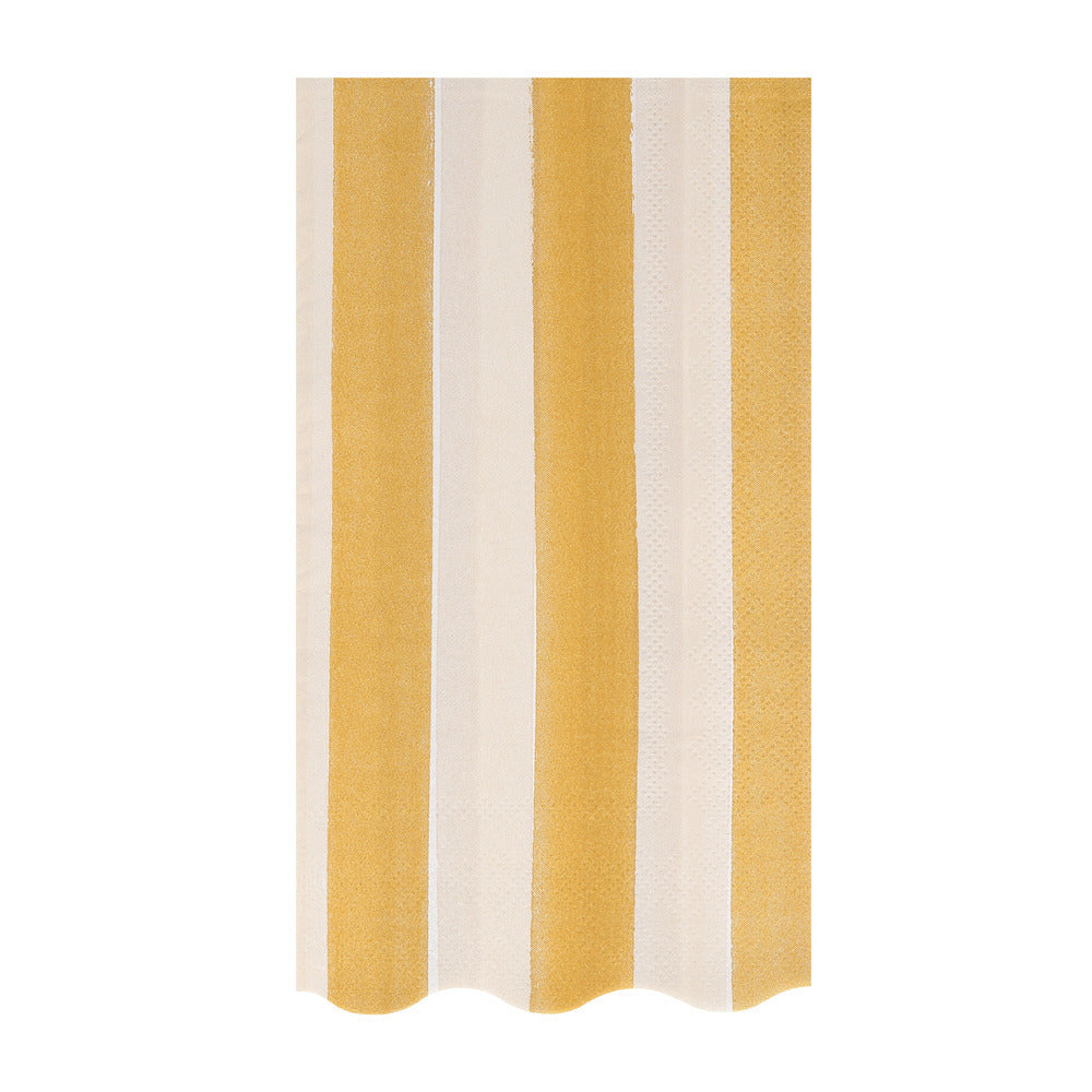 Mustard yellow fall stripe guest towel napkin with wavy edge by Meri Meri, sold in Toronto at Confetti My Party.